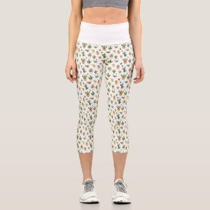 Potted Cactus on White Capri Leggings