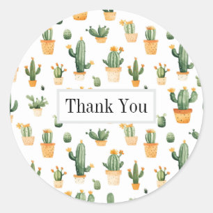 Potted Cactus on White Classic Round Sticker