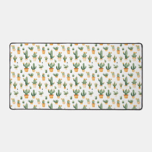 Potted Cactus on White Desk Mat