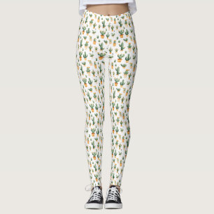 Potted Cactus on White Leggings
