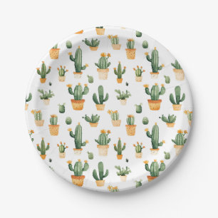 Potted Cactus on White Paper Plate