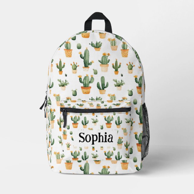 Potted Cactus on White  Printed Backpack (Front)