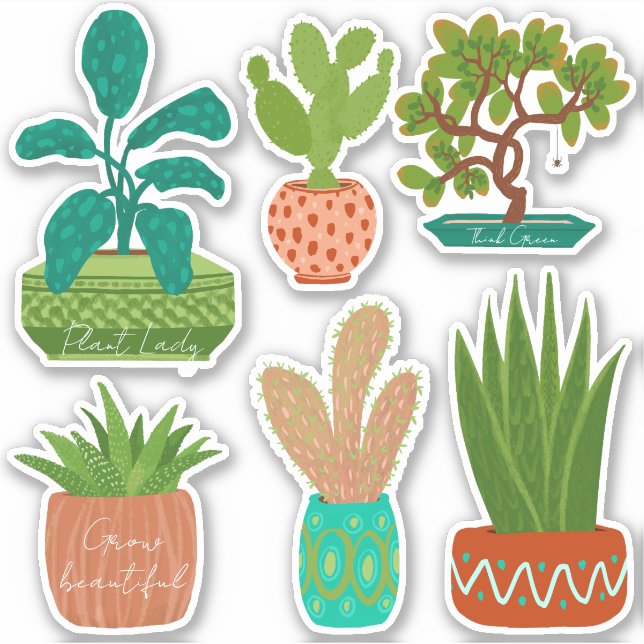 Potted cactus Stickers scrapbook houseplants (Front)