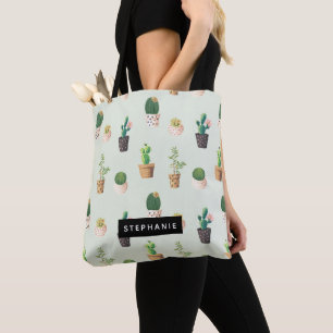 Potted Cactus Succulent Pattern Personalised Tote Bag