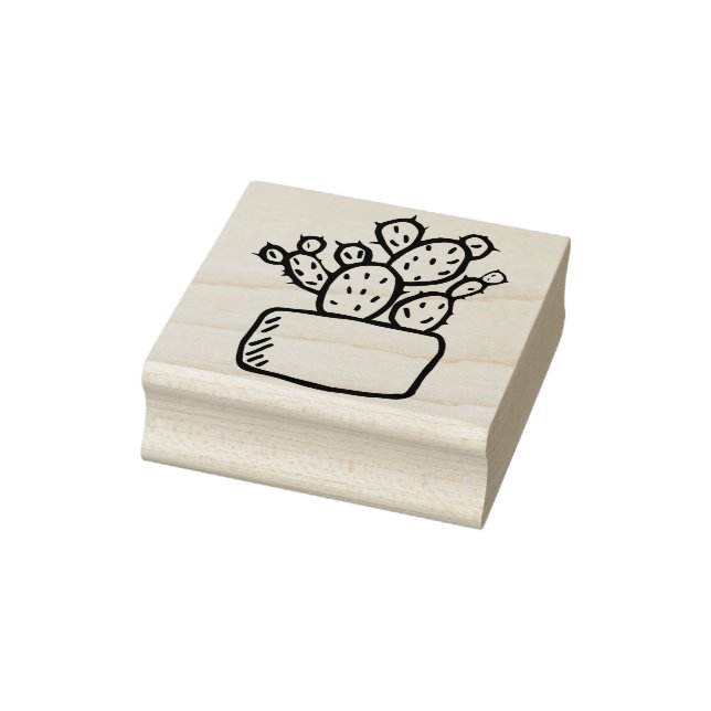 Potted Cactus Succulent Plant Line Art Drawing Rubber Stamp (Stamp)