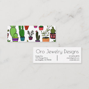 Potted Cactus & Succulents Boho Line Art Pattern Mini Business Card