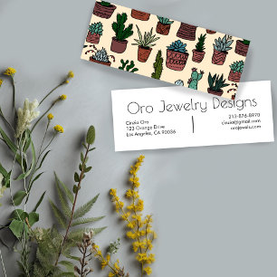 Potted Cactus & Succulents Boho Line Art Pattern Mini Business Card