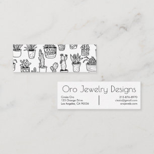 Potted Cactus & Succulents Boho Line Art Pattern Mini Business Card