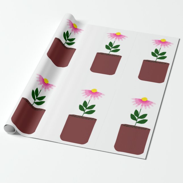 Potted Daisy Wrapping Paper (Unrolled)