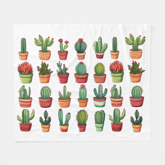 Potted Desert Cactus and Succulents  Fleece Blanket (Front (Horizontal))
