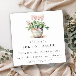 Potted Floral House Plants Thank You For Order Square Business Card