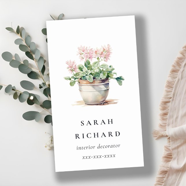 Potted Floral House Plants Watercolor Botanical  Business Card (Creator Uploaded)