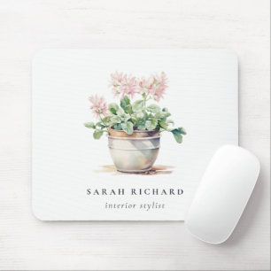 Potted Floral House Plants Watercolor Botanical  Mouse Mat
