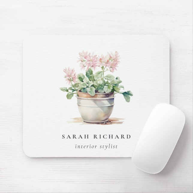 Potted Floral House Plants Watercolor Botanical  Mouse Mat (With Mouse)