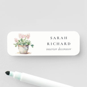 Potted Floral House Plants Watercolor Botanical Name Tag