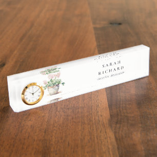 Potted Floral House Plants Watercolor Botanical Nameplate