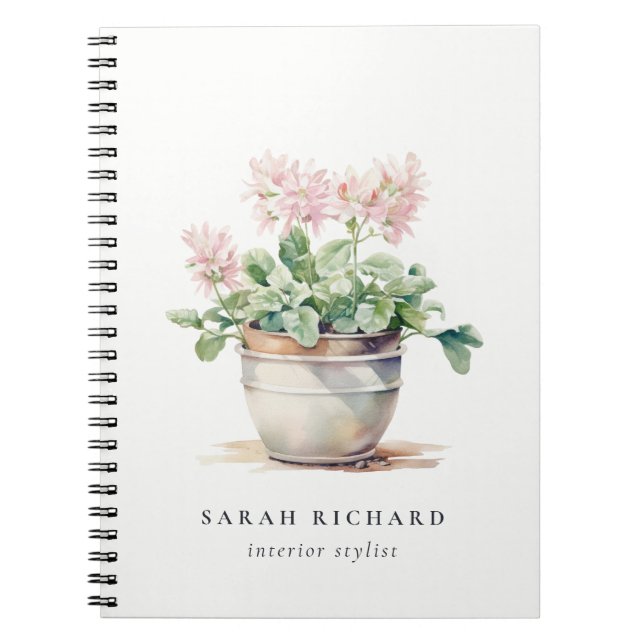 Potted Floral House Plants Watercolor Botanical  Notebook (Front)