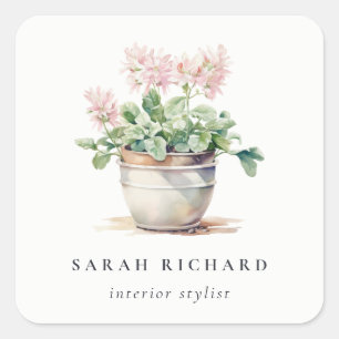 Potted Floral House Plants Watercolor Botanical  Square Sticker