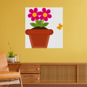 Potted Flower and Butterfly Poster