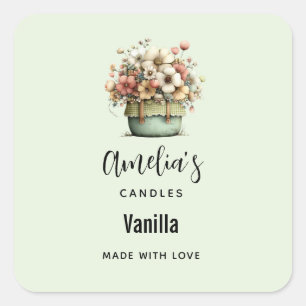 Potted Flowers Cosy Shabby Cute Candle Business Square Sticker