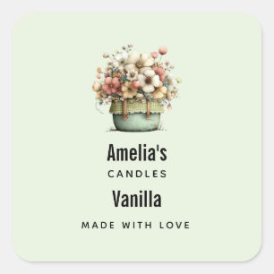 Potted Flowers Cosy Shabby Cute Candle Business Square Sticker