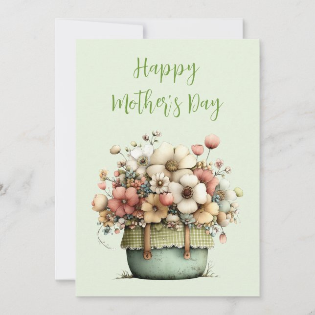 Potted Flowers Cosy Shabby Cute Mother's Day Holiday Card (Front)