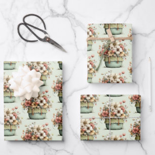 Potted Flowers Cosy Shabby Cute Pattern Wrapping Paper Sheet