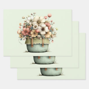 Potted Flowers Cosy Shabby Cute Wrapping Paper Sheet