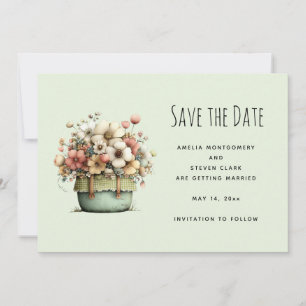 Potted Flowers Cosy Shabby Style Cute Save The Date