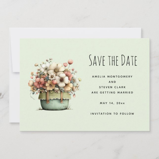 Potted Flowers Cosy Shabby Style Cute Save The Date (Front)