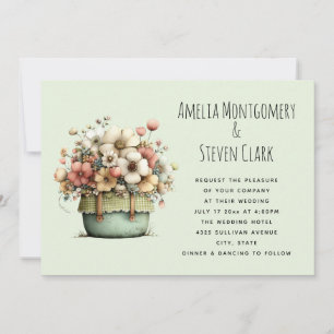 Potted Flowers Cosy Shabby Style Cute Wedding Invitation