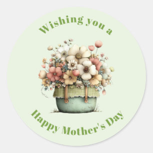 Potted Flowers Cozy Shabby Cute Mother's Day Classic Round Sticker