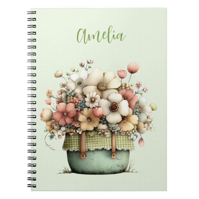 Potted Flowers Cozy Shabby Cute Notebook (Front)