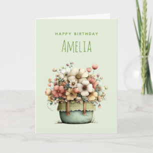 Potted Flowers Cozy Shabby Style Cute Birthday Card