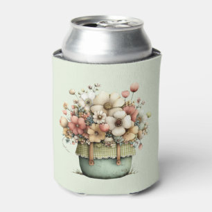 Potted Flowers Cozy Shabby Style Cute Can Cooler