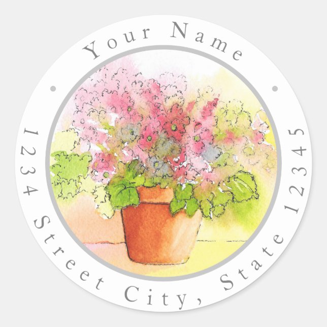 "Potted Flowers' Watercolor Labels (Front)