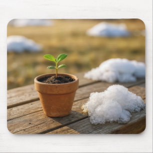 Potted Green Plant with Melting Snow Mouse Mat