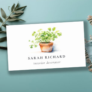 Potted Herb Parsley Coriander Watercolor Botanical Business Card