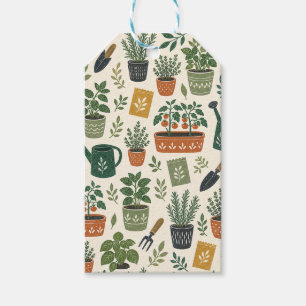 Potted Herbs and Tomato Garden Botanical Pattern Gift Tags