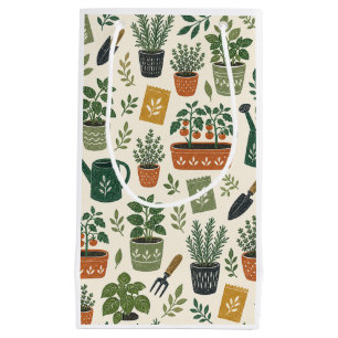 Potted Herbs and Tomato Garden Botanical Pattern Small Gift Bag