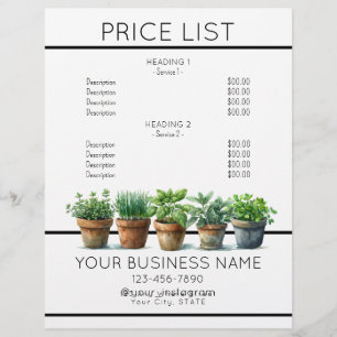 Potted herbs watercolor service price list  flyer