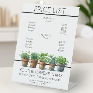 Potted herbs watercolor service price list  pedestal sign