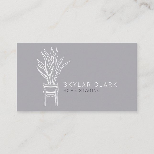 Potted House Plant Home Staging Grey Business Card (Front)