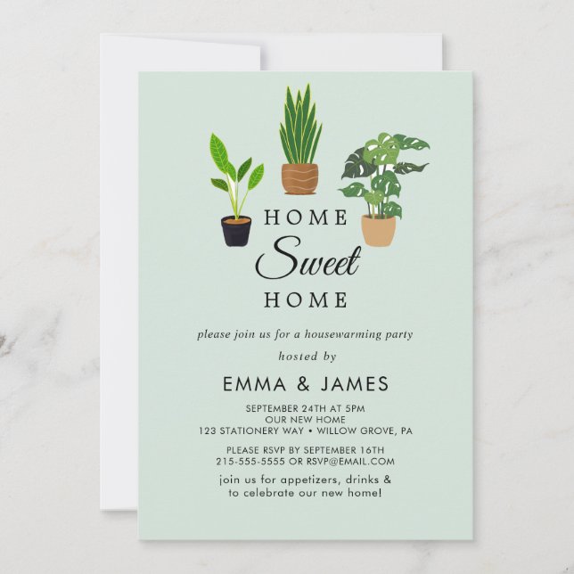 Potted House Plants | Mint Housewarming Party  Invitation (Front)