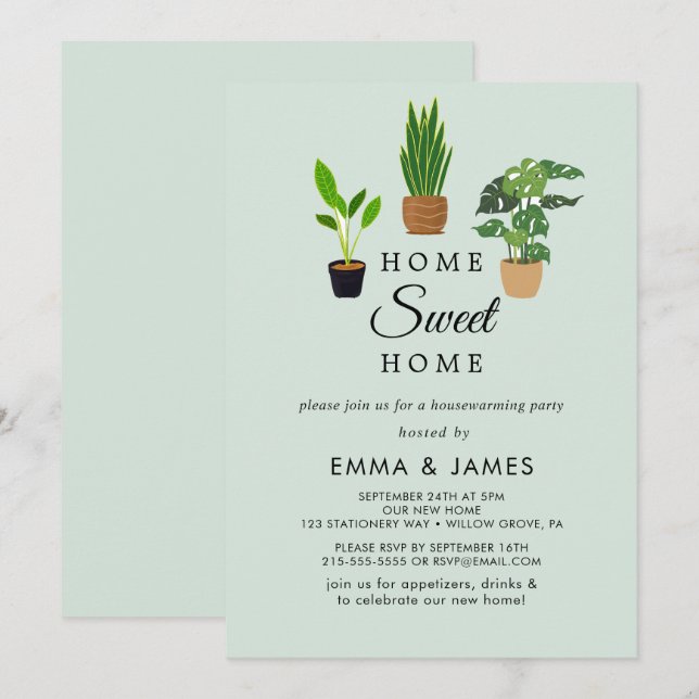 Potted House Plants | Mint Housewarming Party  Invitation (Front/Back)