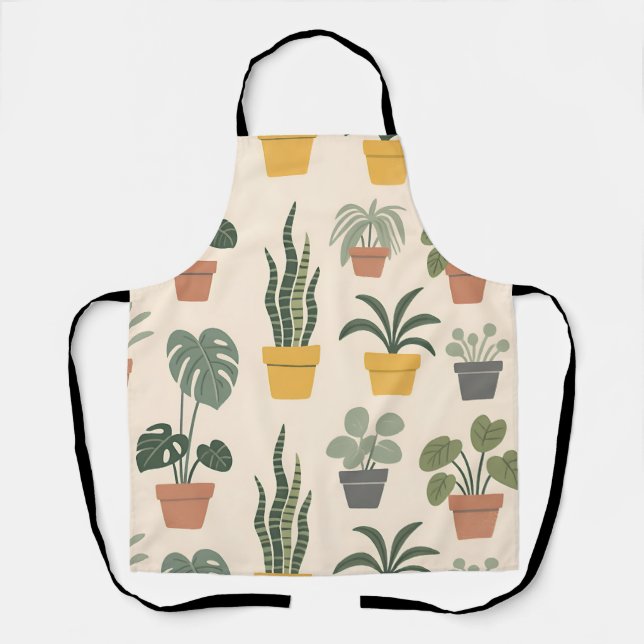 Potted Houseplants Pattern Apron (Front)