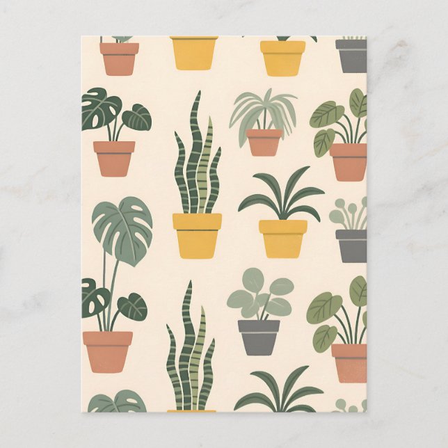 Potted Houseplants Pattern Postcard (Front)