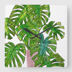 Potted Jungle I Square Wall Clock