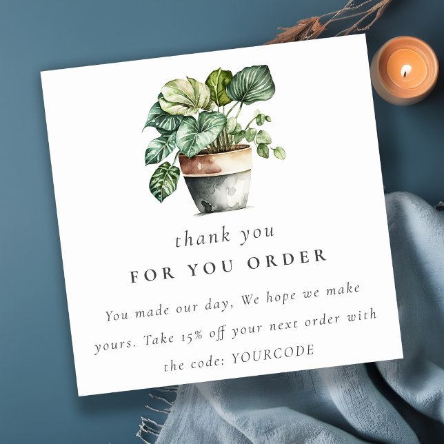Potted Leafy House Plants Thank You For Order Square Business Card (Creator Uploaded)