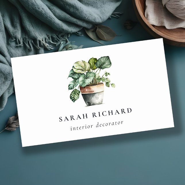 Potted Leafy House Plants Watercolor Botanical  Business Card (Creator Uploaded)